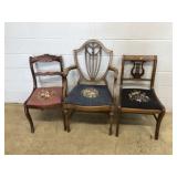 3 Various Needle Point Chairs