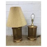 Pair of Oak & Amber Glass Table Lamps