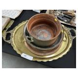Brass Platter with Copper Pots