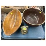 Stoneware and Carved Wood Bowls with Still Bank