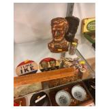 Lincoln Form Bookends, Political Buttons, Icepick