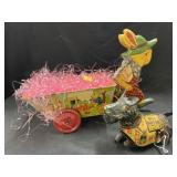 Tin Litho Bunny Cart with Wind-Up Dog