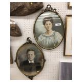 Pair of Early 20th C. Metal Framed Portraits