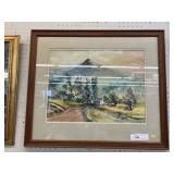 Framed S. Rhode Signed Painting of Log Cabin