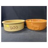 (2) Stoneware Dog Bowls