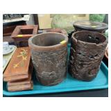 Oriental Machine Carved Planters and Stands