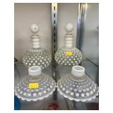 Hobnail Decanter Bottles with Candlesticks