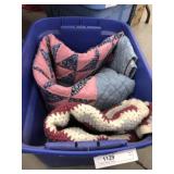 Plastic Tote, Quilted Throw, Knitted Afghan