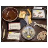 Paperweights, Redware Bowl, Tobacco Tin