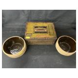 Tin Cigar Box with Stoneware Bowls