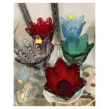 (5) Art Glass Candleholders