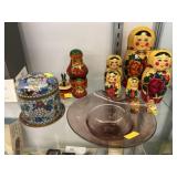Nesting Dolls, Cloisonne' Canister, Art Glass