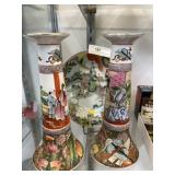 Oriental Porcelain Bowl with Candleholders