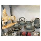 Composition Horse with Pottery Tea Service