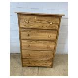 Oak Modern 5 Drawer Tall Chest.