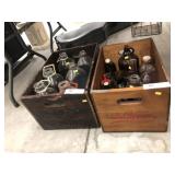 (2) Wooden Beverage Crates with Milk Bottles