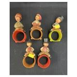 (5) European Carved Wood Napkin Rings