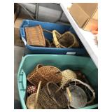 (2) Storage Totes/Lids, Wicker Woven Baskets