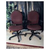 (2) Maroon Upholstered Swivel Office Chairs