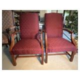 (2) Maroon Upholstered Wingback Armchairs