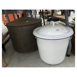 Enamelware Bucket with Large Tin Canister