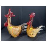 (2) Imported Art Glass Chickens