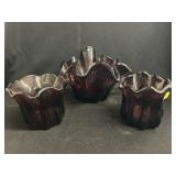 (3) Pieces of Ruffled Art Glass