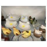 Milk Glass Hen On Nests with Shakers