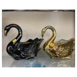 Art Glass and Ceramic Swan Form Planters
