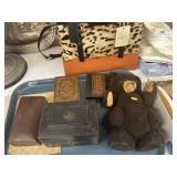 Wood and Metal Bureau Boxes with Plush Bear