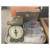 Kitchen Scale and Pyrex Measuring Cups