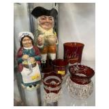 (2) Toby Jugs with Souvenir Glass