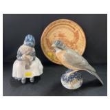 Redware Plate with Porcelain Figurines