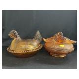 (2) Amber Hen and Bird On Nests
