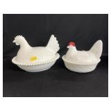 (2) Milk Glass Hen On Nests