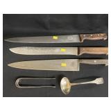 Coin Silver Tongs and Ladle with German Knives