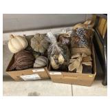 (2) Boxes of Pinecones and Decorative Gourds