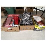 (3) Boxes of Vintage Fabric, Table Linens, etc.