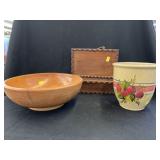 Turned Wood Bowl, Wall Pocket, Storage Crock