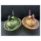 (2) Glass Hen On Nests