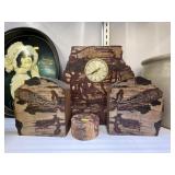 Stone Crafted Clock with Bookends