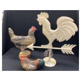 Tin and Wooden Chicken Figurines