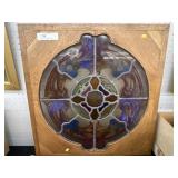 Antique Stained Glass Transom in Oak Frame