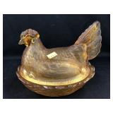 Amber Glass Hen On Nest