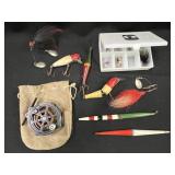 Fly Reel with Flies and Wooden Lures