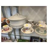 Ironstone with Chinaware Cups & Saucers