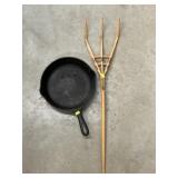 Miniature Wooden Pitch Fork with Frying Pa