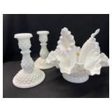 (3) Pieces of Hobnail Milk Glass