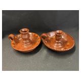 (2) Foltz Redware Candlesticks