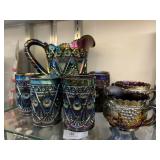 Carnival Glass Water Pitcher Set, Sugar & Creamer